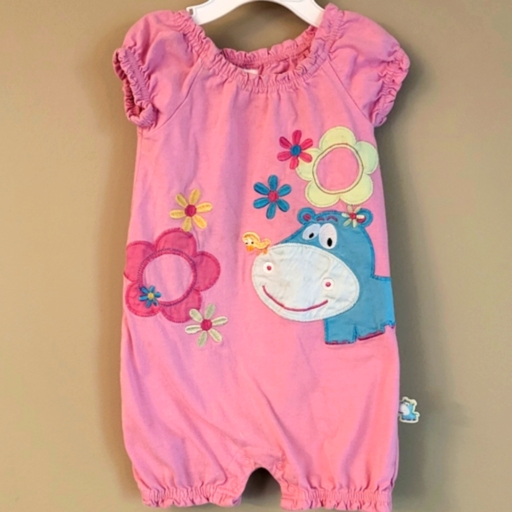 Little tikes pink shirt romper with hippo/flower detail